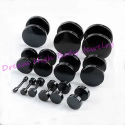 50pcs Barbell Earrings Round Cheater Surgical Steel Black Fake Ear Plug Studs Body Jewelry 3mm 4mm 5mm 6mm 8mm 10mm