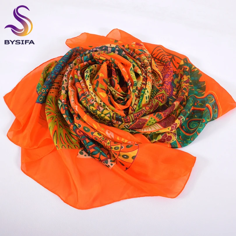 Ultralarge Spring Autumn Silk Scarf Wraps Hot Sale Female Long Scarf Cape Fashion New Design Orange Mulberry Silk Scarf Muffler