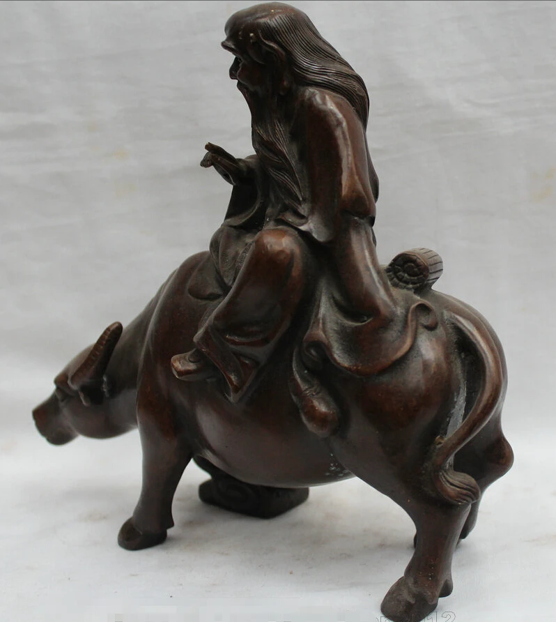 Imagem -05 - Chinese Bronze Carry Book Statue Fengshui Lao-tzu li zi li er em Boi Bull 21cm