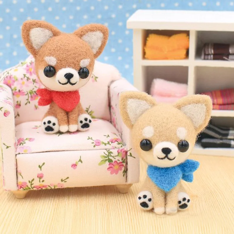 Non Finished Felt Creative Cute Dog Pet Toy Doll Wool Felt Poked Kitting Non-Finished Handcarft Wool Felting Material Package