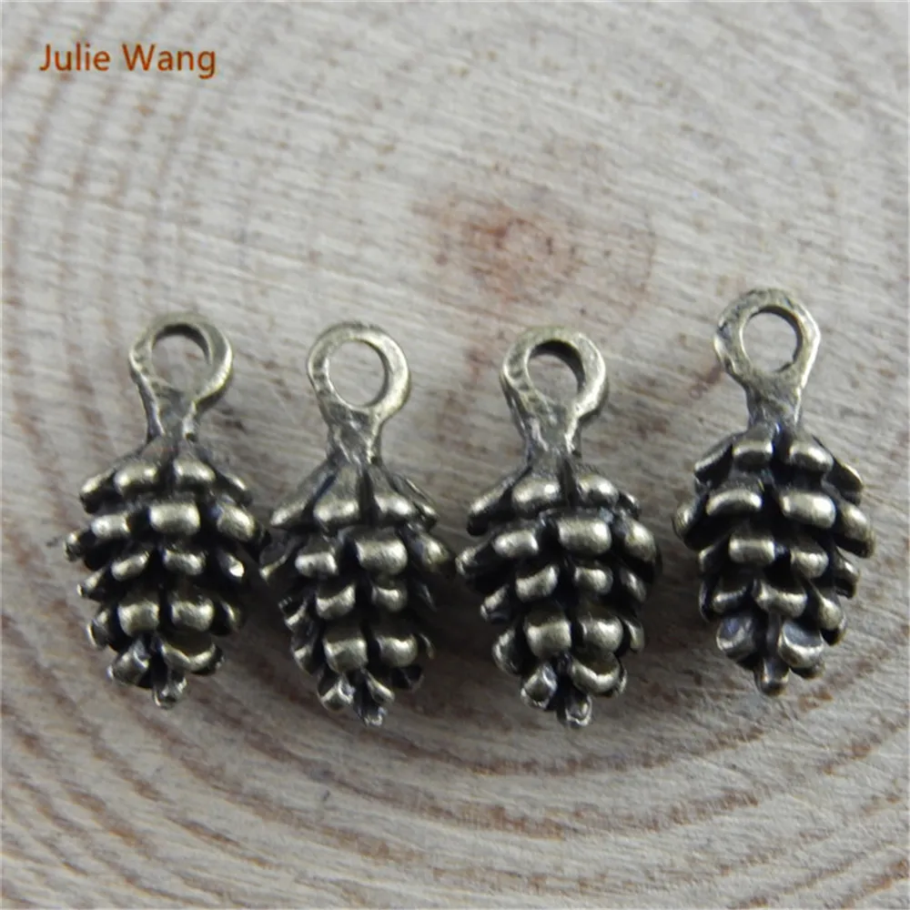 Julie Wang 10-50pcs Pine Cone Nut Charms Antique Bronze Alloy Fashion Jewelry Making Pendant Bracelet Charm Crafts Accessory