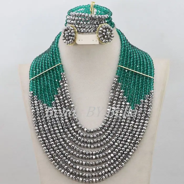 

Nigerian Wedding African Beads Jewelry Set Teal Green Crystal Beads Jewelry Set ABF654
