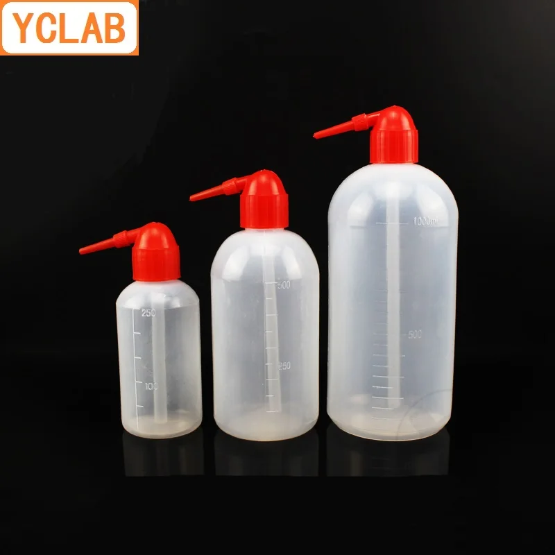 YCLAB 500mL Plastic Washing Bottle Red Elbow Narrow Mouth Blowing Organic Solution Cleaning Laboratory Chemistry Equipment