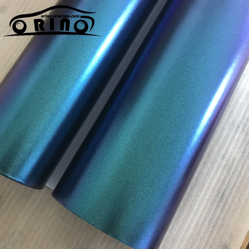 

Newest 1.52X20m Pearl Matte Metallic Chameleon Vinyl Car Wrap DIY Styling Blue Purple Chameleon Car Sticker Bubble Free ORINO