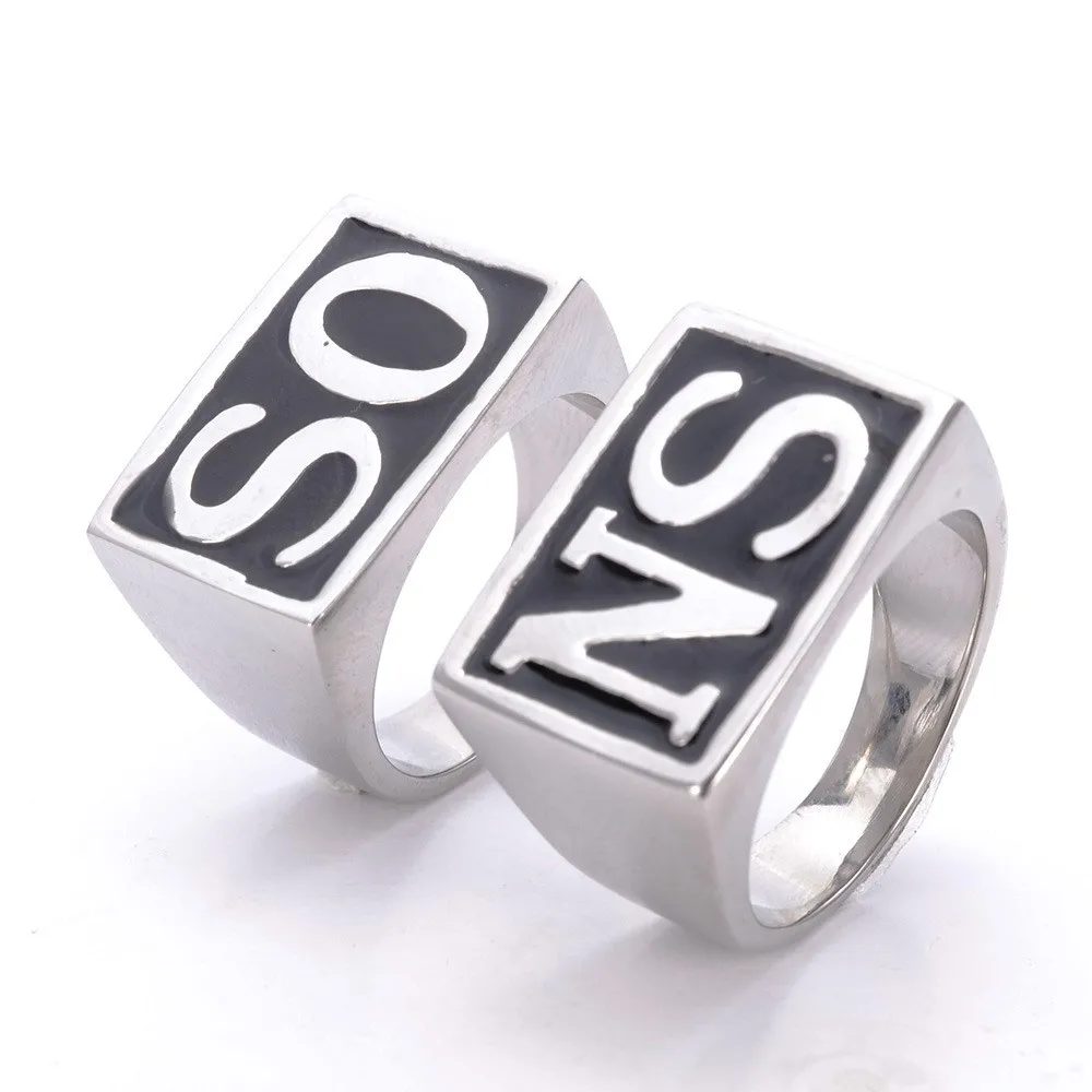 2Pcs Men SONS Ring 316L Stainless Steel SO NS Silver color Size 7-15 Wedding Biker Motor Ring