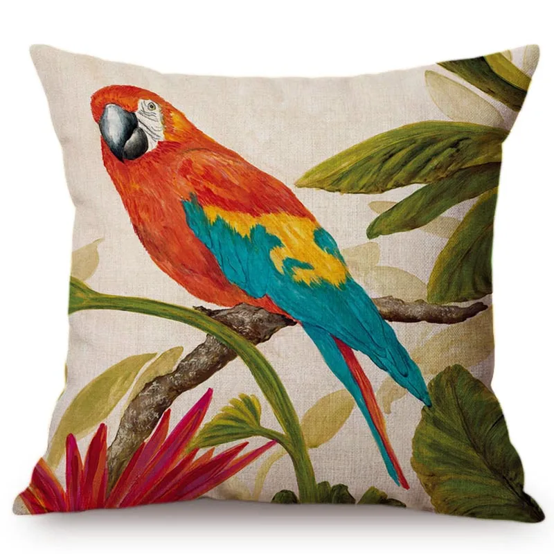 Tropic Bird Parrot Colorful Painting Cushion Cover Flower Butterfly Poster Print Home Decoration Bedroom Sofa Throw Pillow Cover