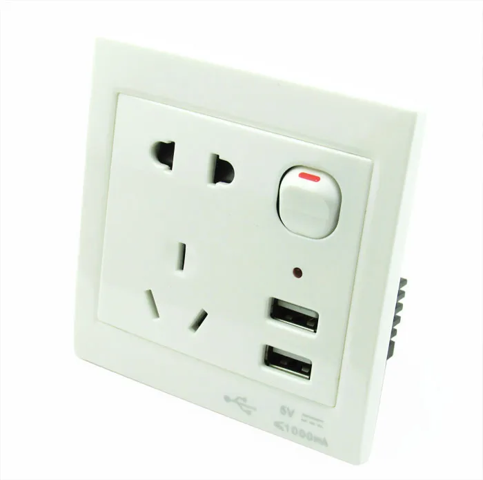 50 pieces International Universal Double USB Outlet Power Wall Socket Plug w Switch