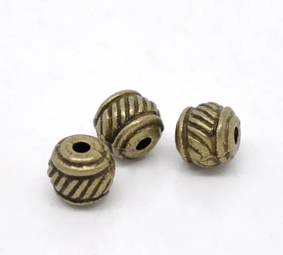 100pcs Vintage Spacer Beads Drum Antique Bronze Stripe Carved Loose Beads DIY Making Bracelets Necklace Jewelry About 6mmx5mm