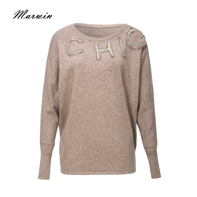 Marwin 2018 New-coming Casual Knitted Sweaters O-neck Full Pullovers Beading Solid Soft Fashion Sweaters