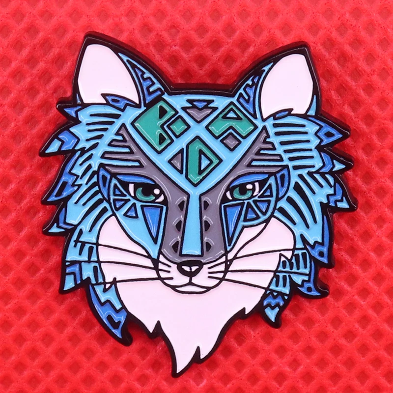 

Arcane wolf head enamel pin celestial witchy brooch blue art badge animal jewelry gifts men women shirts jacket accessory
