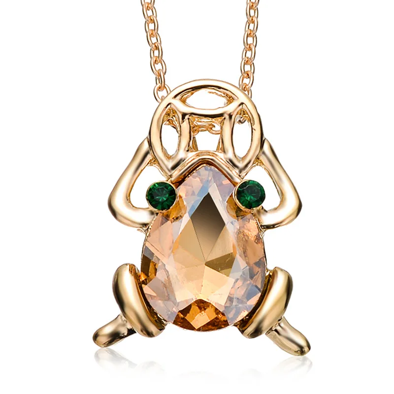 Euro-American Popular Jewelry Austrian Crystal Zircon Money Frog Pendant Necklace Of High Quality Gold Charms Women Gifts