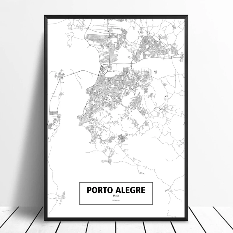 Porto Alegre Brazil Black White Custom World City Map Poster Canvas Print Nordic Style Wall Art Home Decor