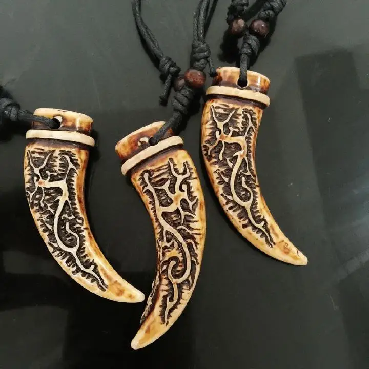 12 Necklace Chinese Style Amulet dragon totem imitated bone powder biker jewelry