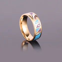 2018 New Arrivals Free Shipping Enamel Jewelry Stainless Steel Fashion Style Rings For Women Vintage Ceramic Wedding Gift