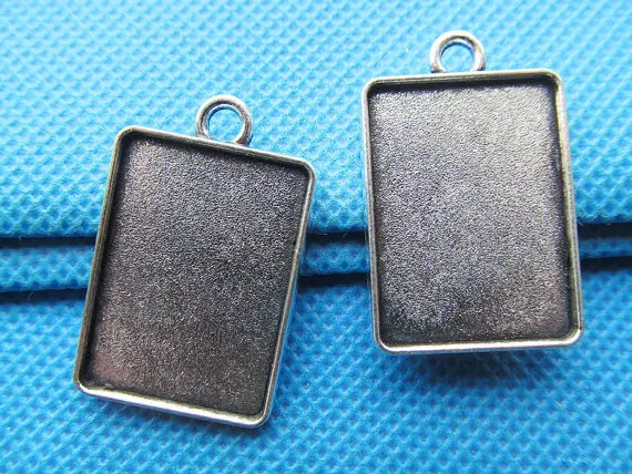 Free Shipping 100pcs Antique Silver/Bronze Rectangle Base Setting Pendant,18mmx25mm Cabochon/Cameo Tray Bezel,Double Same Side