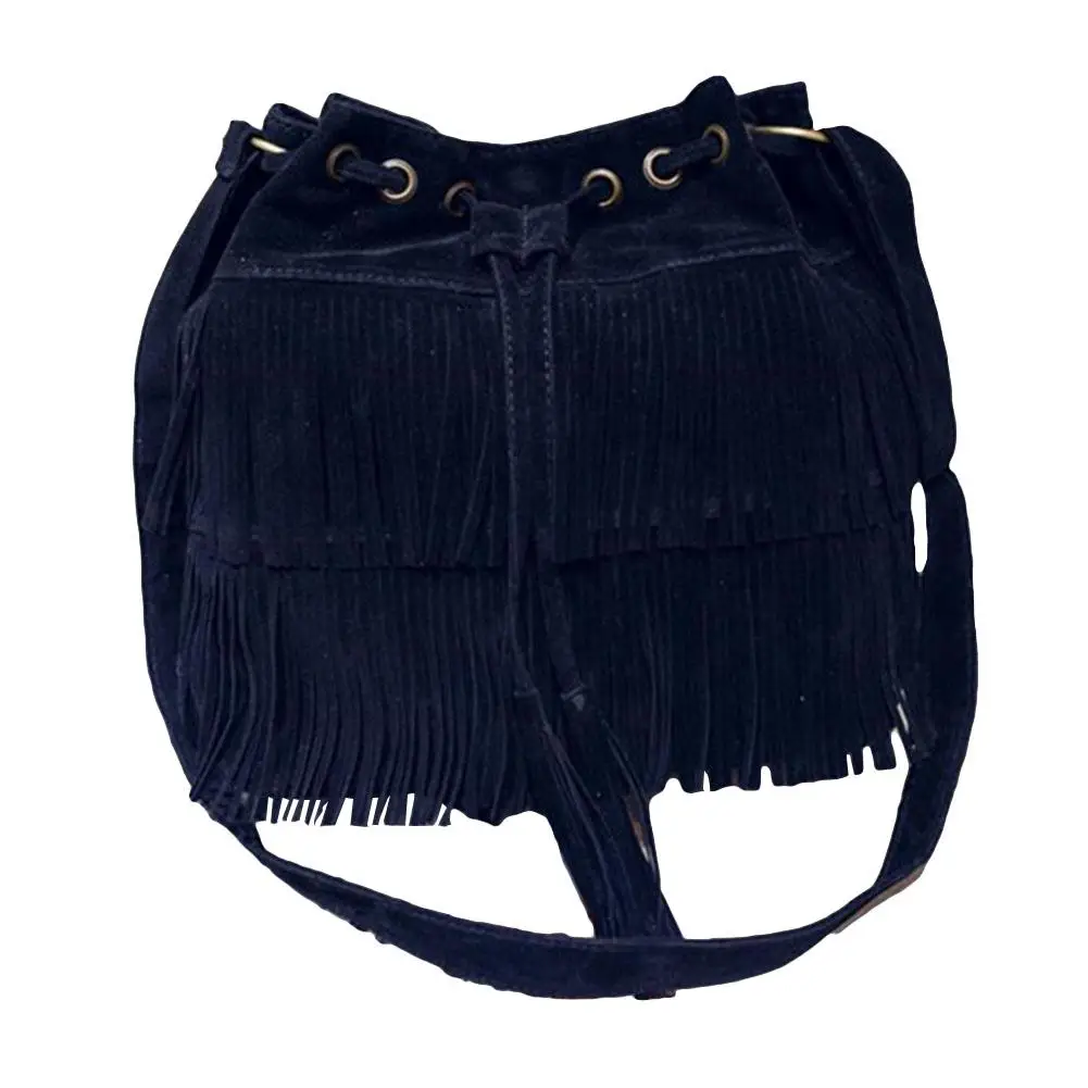 Torba kobiety 2020 torebka kobiety jednolity kolor Fringe frędzle sznurek Crossbody ramię Suede wiadro torby torby dla kobiet 2020