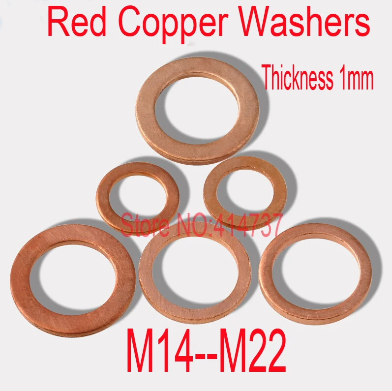 High Quality M14--M22  Thickness 1mm Red Copper Washers Flat Seal Washer Copper gaskets