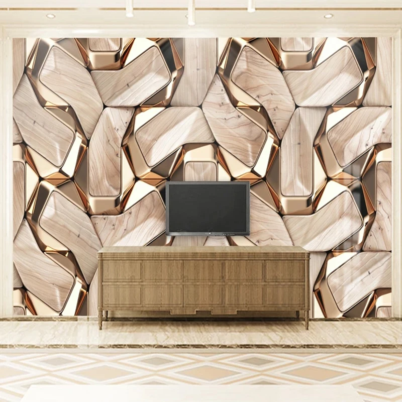 

Custom Size 3D Mural Wallpaper Modern 3D Abstract Geometry Gold Metal Pattern Photo Wall Paper Living Room KTV Waterproof Canvas