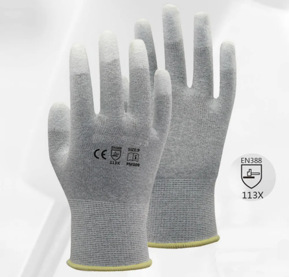 Anti Static Work Glove Carbon Nylon ESD Seamless Lining 10 Pairs Electronics Factory Anti static PU Finger Top Dipped Safe Glove