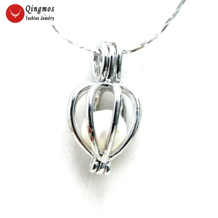 Qingmos 20mm Heart Pendant & Necklace for Women with White Natural Pearl Free 17\