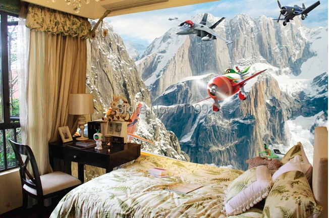 Free shipping custom murals aircraft animated cartoon children's room backdrop wallpaper mural