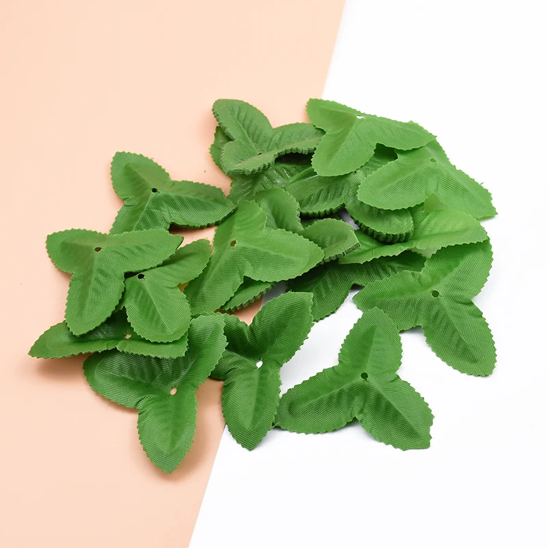 100pcs Artificial green Leaves Silk roses Leaf For Wedding home Decoration DIY Wreath Gifts box Scrapbooking Craft Fake Flower