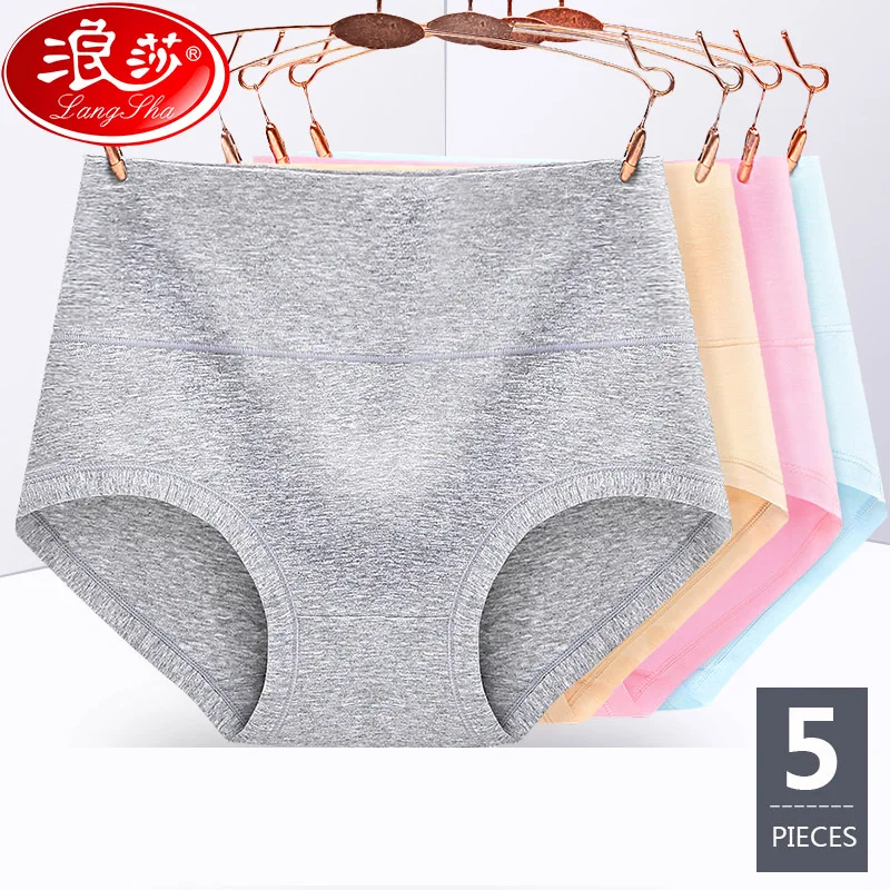 LANGSHA 5Pcs/Set Women Panties High Waist Slimming Briefs Soft Cotton Breathable Lingerie Sexy Female Underwear Plus SizeXXL