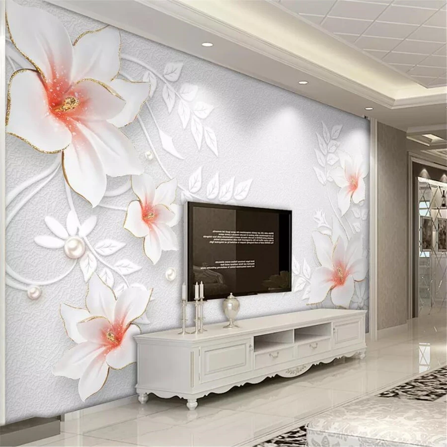 

beibehang Custom Photo Wallpaper 3d Mural New Chinese Pattern Pearl 3D Stereo Relief Magnolia Jewelry Hotel Backdrop Wall paper