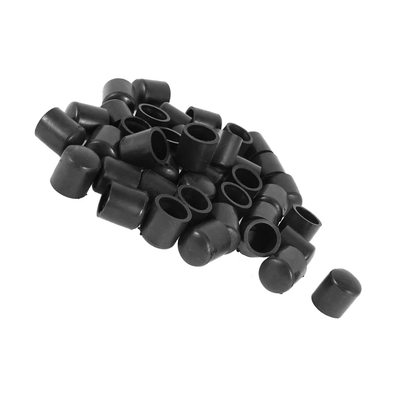 Rubber Caps 40-Piece Black Rubber Tube Ends 10mm Round