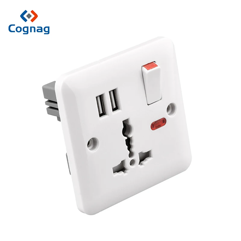 Cognag EU MỸ ANH ÂU loại 13A USB Ổ điện Đa Năng Ổ điện Tấm 2.1*2 Cổng USB cắm Sạc Chuyển Đổi Ổ Cắm Điện