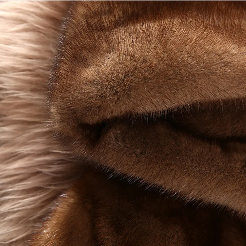 High Faux Mink fur Coat Female 2024 New Medium length Winter Hooded Tops Women Thicken Brown Mink Fur Coats 5XL 6XL H556