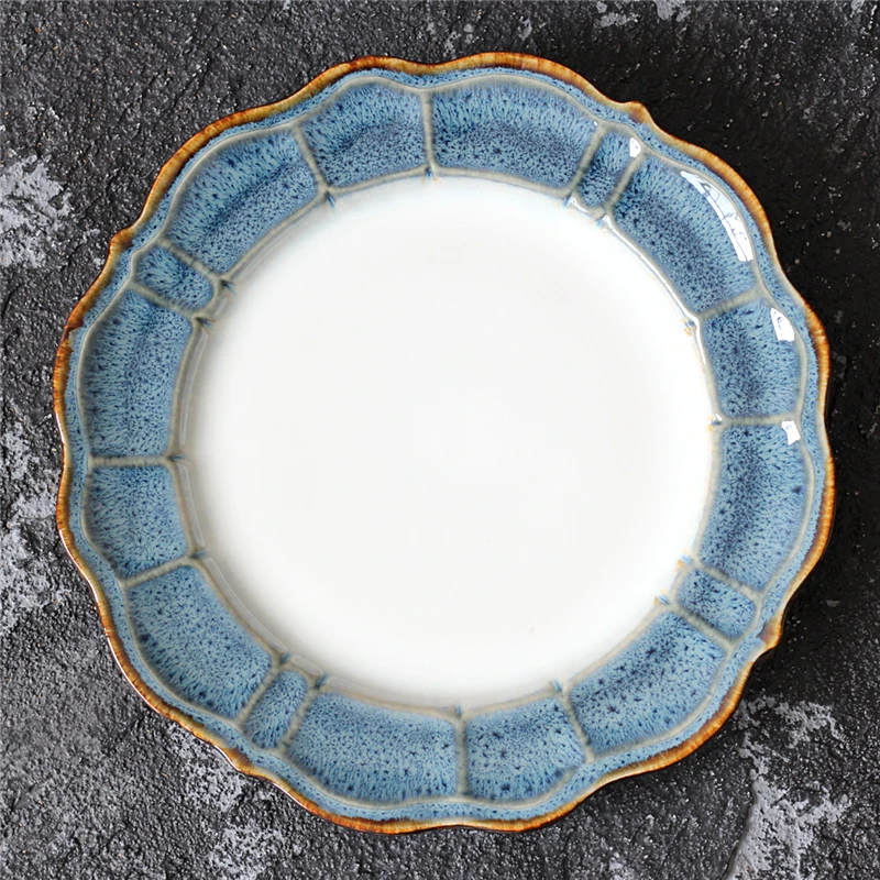 

EECAMAIL Retro Creative Personality Peacock Blue Porcelain Western-style Plate Fruit Plate Salad Plate Steak plate Rice Bowl