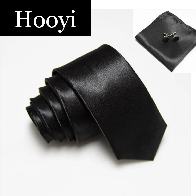 

HOOYI 2019 new men's skinny neck tie set narrow Hanky cufflinks 20colors handkerchief