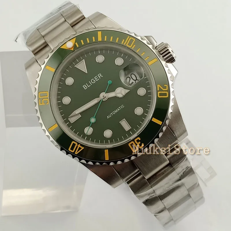 

40mm green dial Hommes Horloge Montres Mechanical Stainless bracelet Sport Relogio Masculino Luminous Automatic Top Marque Luxe