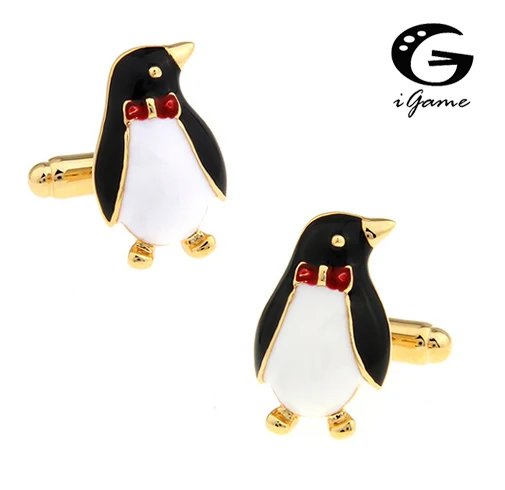 iGame Penguin Cufflinks Gold-color Novelty Animal Design Gift For Waiters Cufflinks Wholesale & Retail