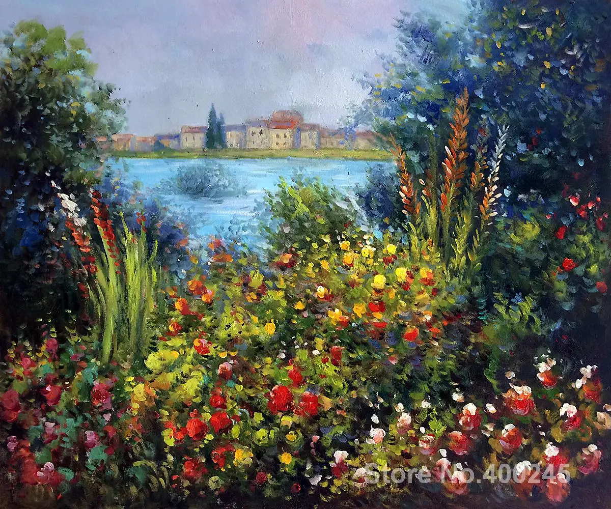 

Oil Painting Room Decor Flowers at Vetheuil By Claude Monet Canvas Impressionist Landscape Art Handmade High Quality