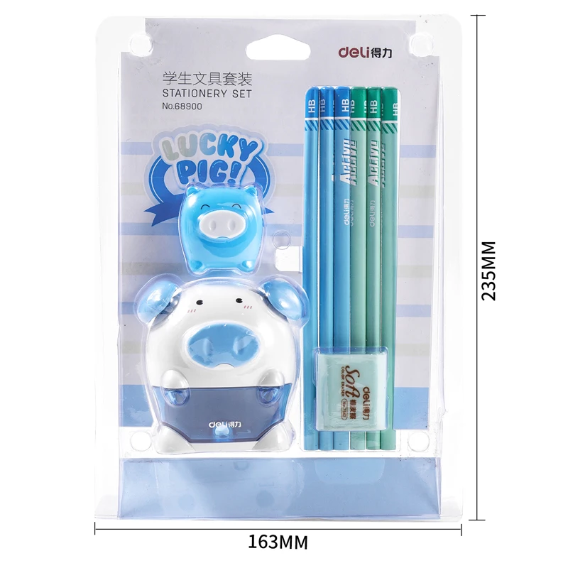 MIRUI Creative piggy stationery set including 6 pcs pencils/1eraser /2pencil sharpeners Primary school student new semester gift