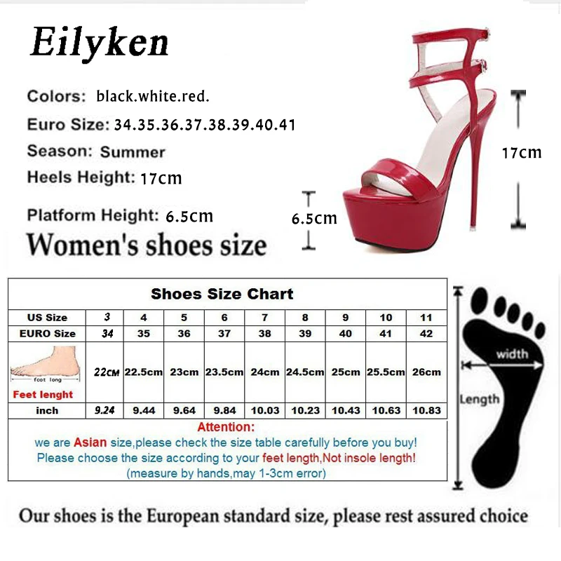 Eilyken Big Size 46 Summer Platform 17CM High Heels Women Sandals Sexy Style Open Toe Buckle Strap Red Wedding Nightclub Shoes