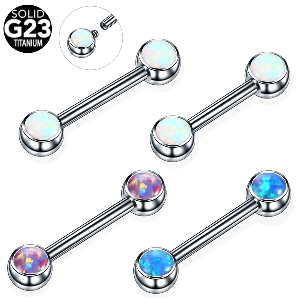 1Pc Titanium Sexy Tepel Shiled Bar Piercings Intern Schroefdraad Mamilo Piercing Opal Stone Tong Barbell Piercings Lichaam Sieraden