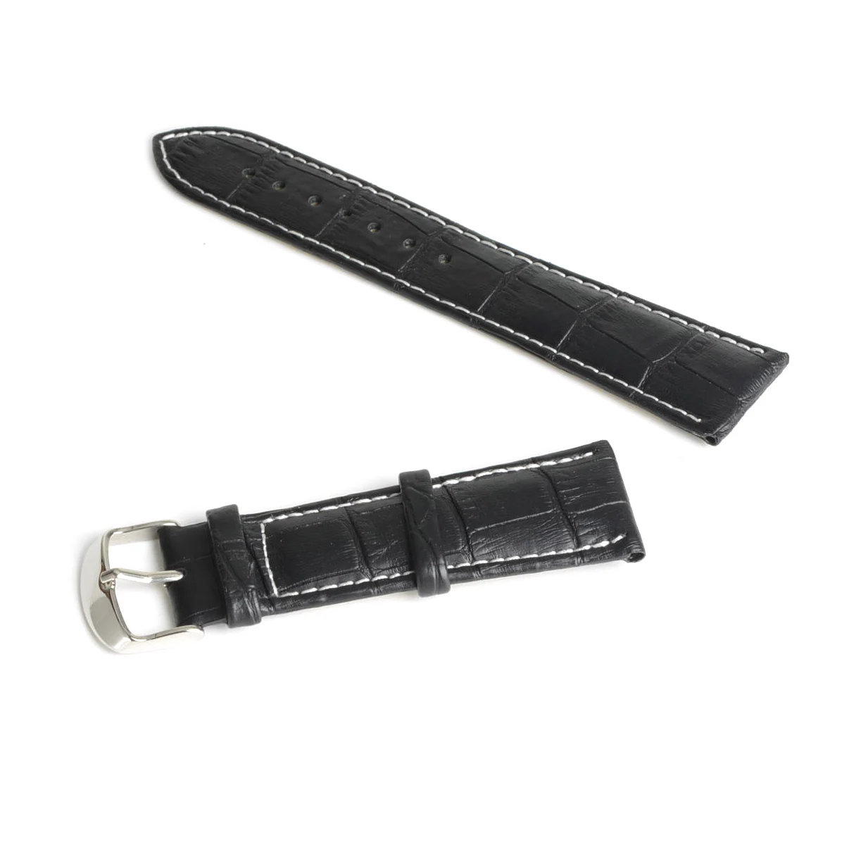 20mm Waterproof Durable Black Leather Watch Band Strap Buckle With White Stitching Line for Boy Men Dress Watches Acessories