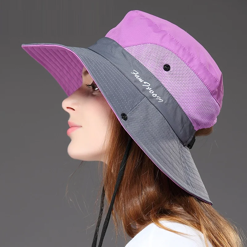 Lady New Sun Hat Wide Brim Women Outdoor Summer Foldable Fisherman Hat Girls Riding Driving Windproof Sun Cap  B-7967