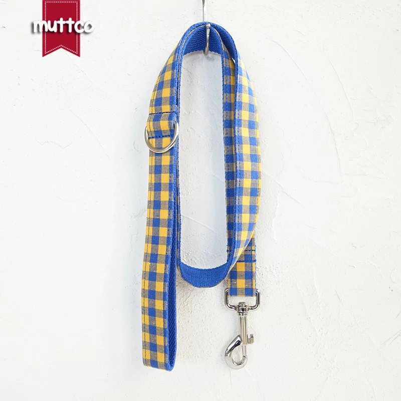 

MUTTCO flexible plaid handmade pet strap THE BLUE YELLOW PLAID Chihuahua Poodle walking training dog leash collar 5 sizes UDL068