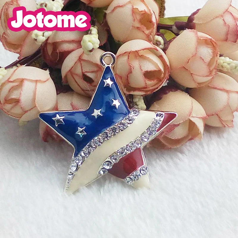 50pcs/lot free shipping 30mm/50mm enamel USA American flag star pendant necklace charm for party/gift decoration