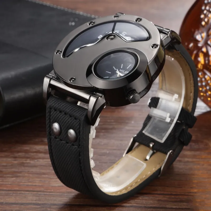 Mens Sports Military Watches Unique Multiple Time Zone Quartz Watch Men Leather Band Reloj Steampunk Rock Cool Man Wristwatch