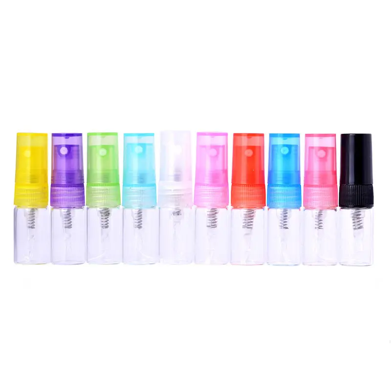 50pc/lot 2ML Clear Refillable Mini Empty Small Glass Perfume Bottle Atomizer Parfum Sample Travel Bottle With multicolor Spray