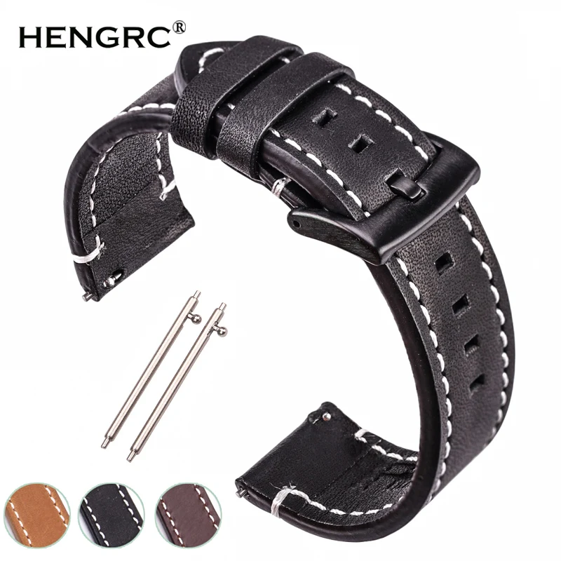 Smooth Genuine Leather Watch Band Strap 18 20 22 24mm Black Dark Brown Vintage Watchbands Belt Silver Black Buckle