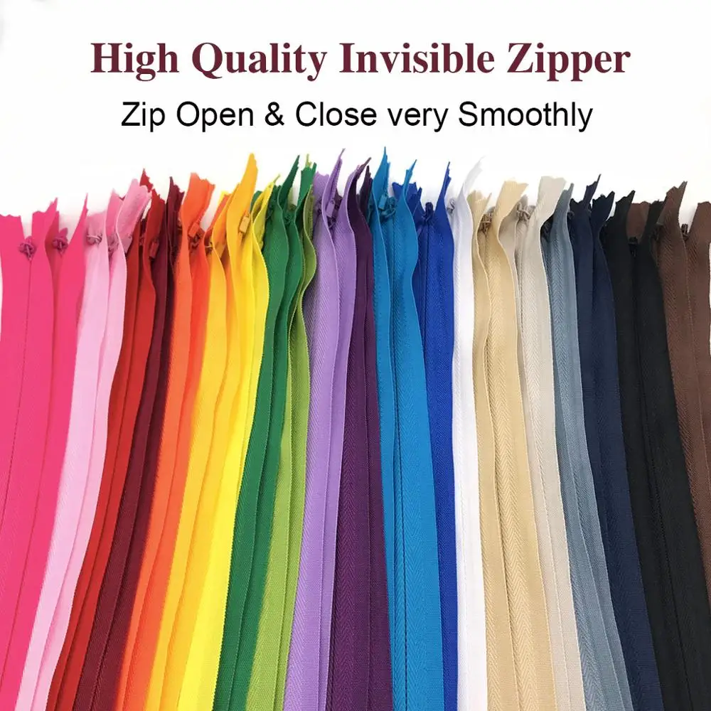 10pcs 3# 9 inch/12 inch/14 inch/18 inch/20 inch/22inch Invisible Zippers DIY Sewing Zippers for Tailor Garment Handcraft 25Color