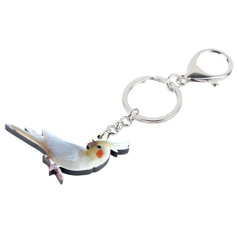 Bonsny Acrylic cacatoes Parrot Bird Key Chain Keychain Rings Fashion Animal Jewelry For Women Girl Bag Pendant Gift Decoration