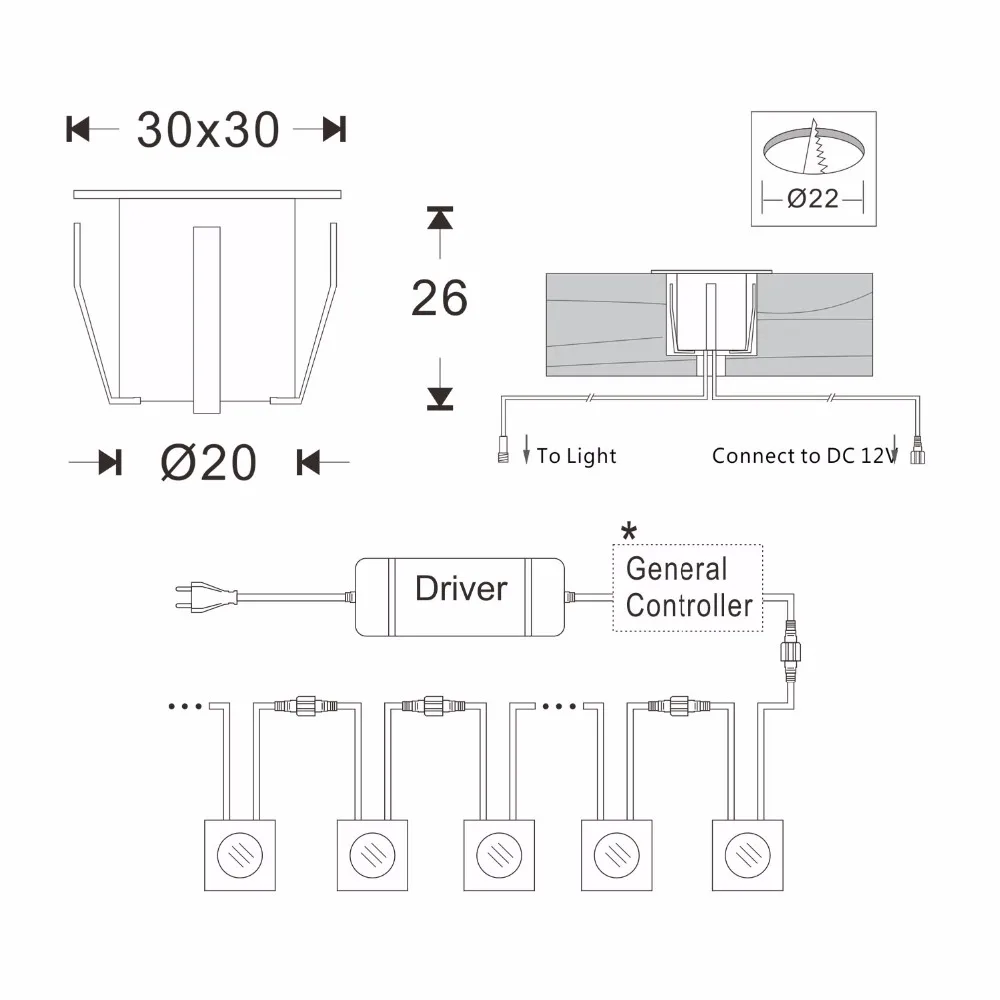 QACA Mini Kecil Persegi LED Inground Terkubur dalam Lanskap Tegangan Rendah 0.6 W Hemat Energi Tangga Cahaya Bawah Tanah B113