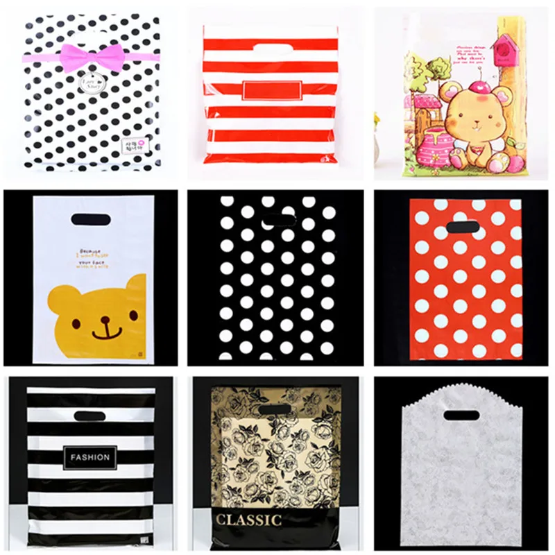 10pcs 15x20 20x26 25x35 30x40 35x45 Plastic Gift Bag Jewelry Shopping Bag Cartoon Kids Birthday Party Decoration Supplies Favors